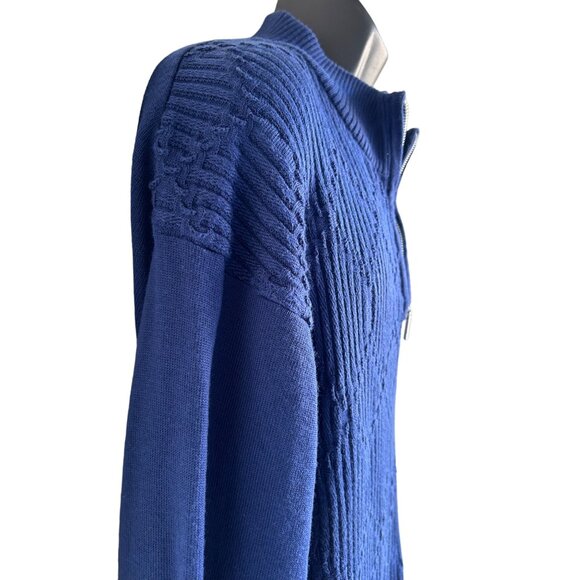 Royal Blue Ribbed Knit Pullover With Quarter Zip & Geometric Texture Design - Picture 7 of 13
